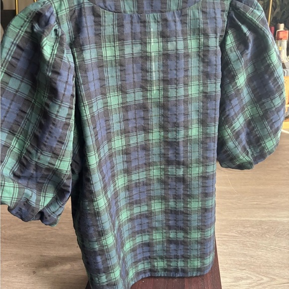 EUC LOFT Plaid V-Neck Puff Sleeve Top - Picture 6 of 6
